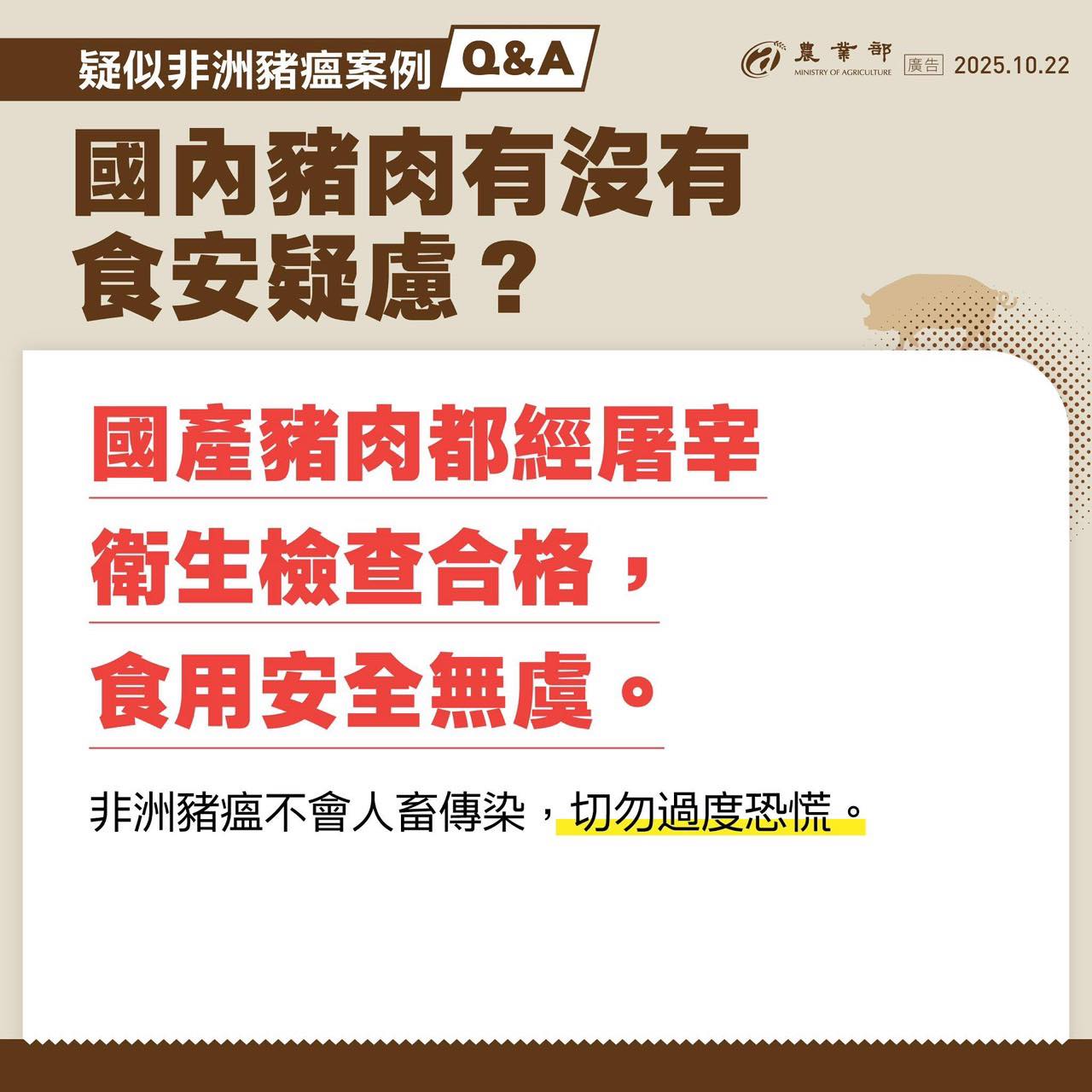 國產豬肉經屠宰衛生檢查合格，食安無虞